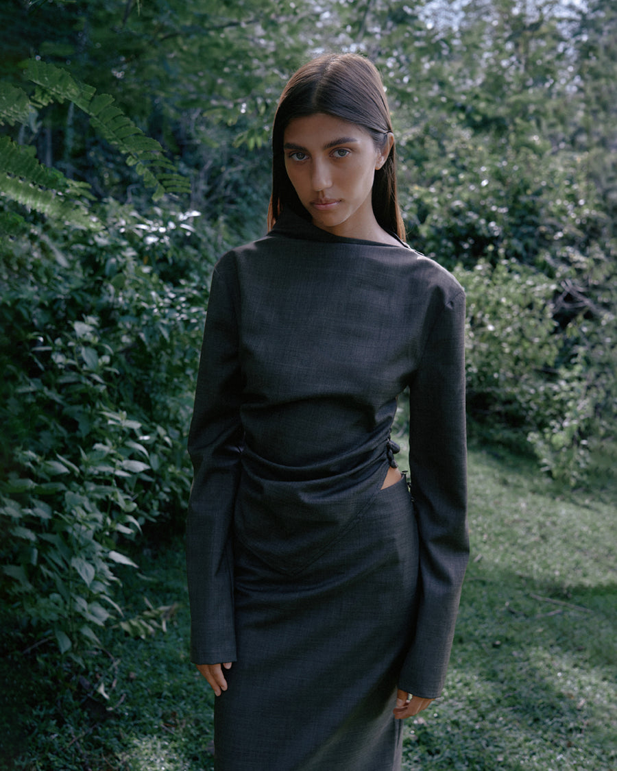 Ruched Assymetric Long Sleeve